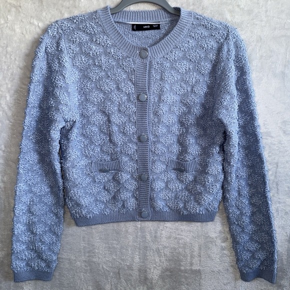 Mango Sweaters - Mng Mango Textured Knit Cardigan Sweater Womens Small Blue Preppy Office Light